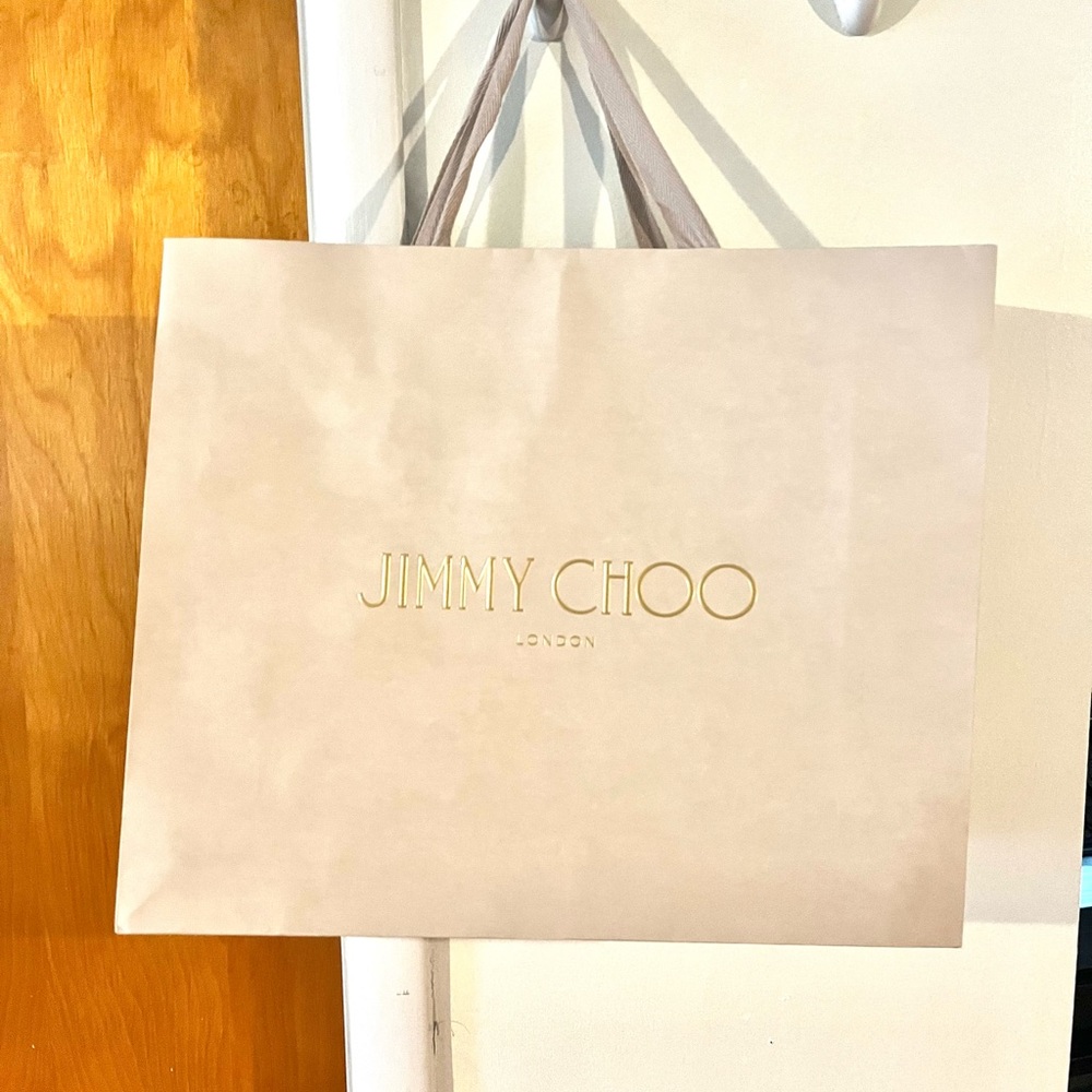 Jimmy Choo Authentic Cream Tan Store Shopping Gift Bag 19x16x6 Tote Logo